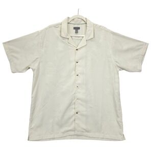 Van Heusen Air Camp Shirt Men XL 17–17.5 Ivory Jacquard Hawaiian Button Up Vacy